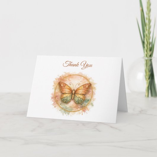 Boho Butterfly Funeral Thank You Card サンキューカード (正面)