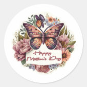 Boho butterfly Happy Mother's Dayスタンプ ラウンドシール (正面)