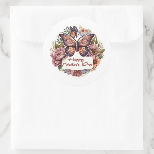 Boho butterfly Happy Mother's Dayスタンプ ラウンドシール (バッグ)