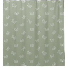 Boho Butterfly Pattern Neutral Modern Sage Green シャワーカーテン