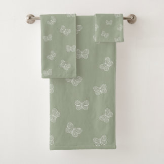 Boho Butterfly Pattern Neutral Modern Sage Green バスタオルセット