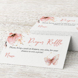 Boho Butterfly Pink Floral Girl Baby Shower Diaper エンクロージャーカード