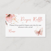 Boho Butterfly Pink Floral Girl Baby Shower Diaper エンクロージャーカード (正面)