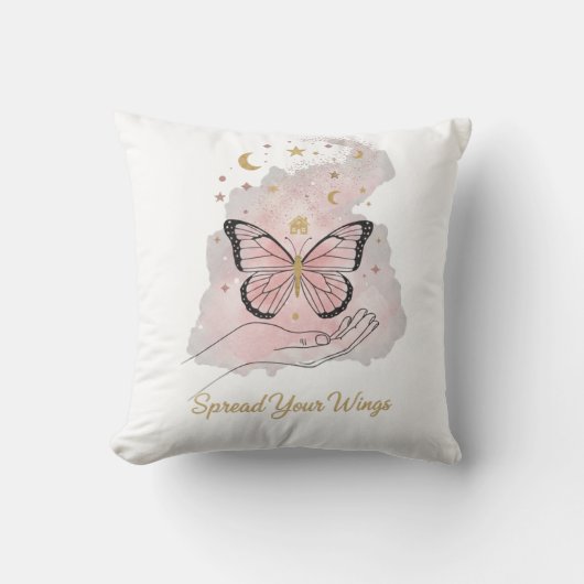 Boho Butterfly "Spread Your Wings" Throw Pillow クッション (正面)