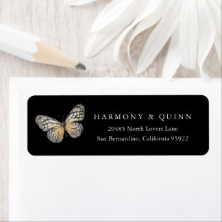 Boho Butterfly Wedding Return Address Labels ラベル