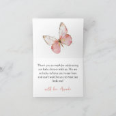 Boho Butterfly Wild Floral Pink Girl Baby Shower サンキューカード (内部)