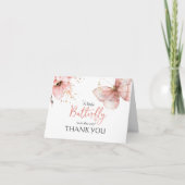 Boho Butterfly Wild Floral Pink Girl Baby Shower サンキューカード (正面)