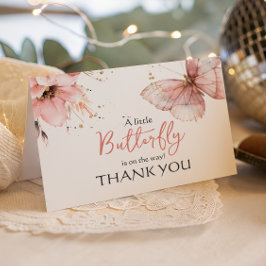 Boho Butterfly Wild Floral Pink Girl Baby Shower サンキューカード