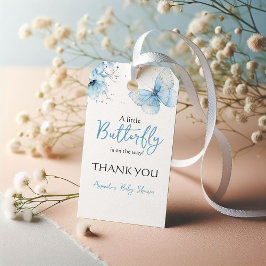 Boho Butterfly Wildflower Floral Blue Baby Shower ギフトタグ