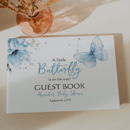 Boho Butterfly Wildflower Floral Blue Baby Shower ゲストブック