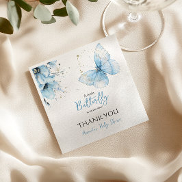 Boho Butterfly Wildflower Floral Blue Baby Shower スタンダードカクテルナプキン