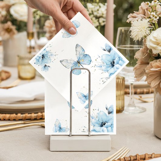 Boho Butterfly Wildflower Floral Blue Baby Shower スタンダードランチョンナプキン