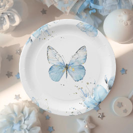 Boho Butterfly Wildflower Floral Blue Baby Shower ペーパープレート