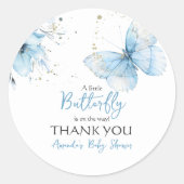 Boho Butterfly Wildflower Floral Blue Baby Shower ラウンドシール (正面)