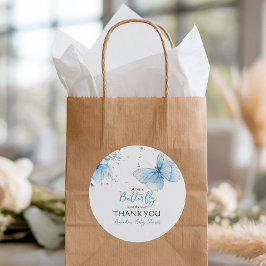 Boho Butterfly Wildflower Floral Blue Baby Shower ラウンドシール