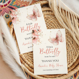 Boho Butterfly Wildflower Floral Girl Baby Shower サンキューカード