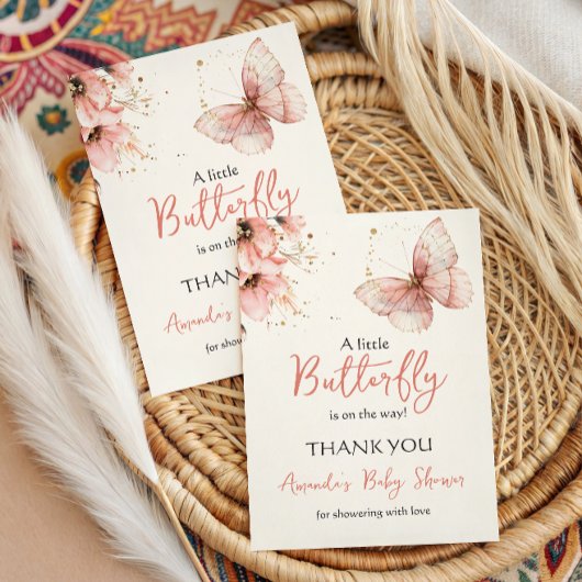 Boho Butterfly Wildflower Floral Girl Baby Shower サンキューカード