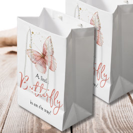 Boho Butterfly Wildflower Floral Girl Baby Shower ミディアムペーパーバッグ