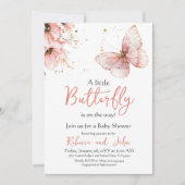 Boho Butterfly Wildflower Floral Girl Baby Shower 招待状 (正面)