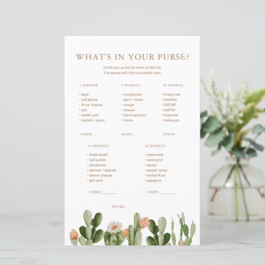 Boho Cactus赤ちゃんシャワーあなたの財布の中にあるものを (スタンド正面)