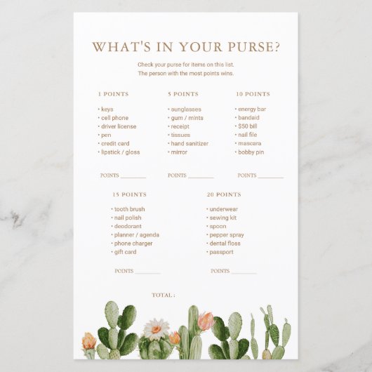 Boho Cactus赤ちゃんシャワーあなたの財布の中にあるものを (正面)