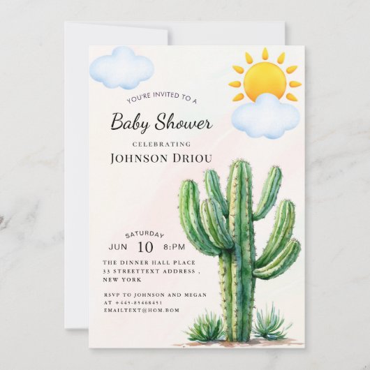 Boho Cactus Baby Shower 招待状 (正面)