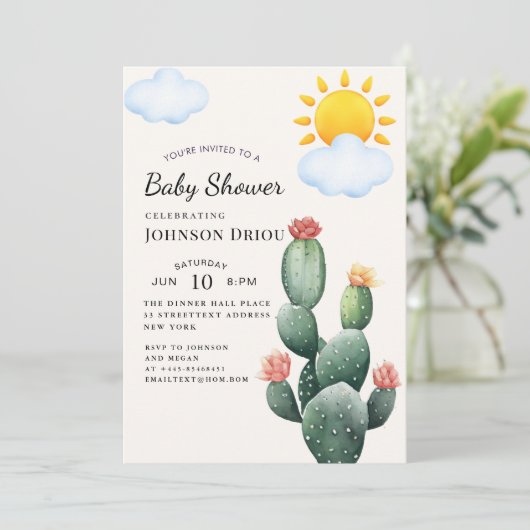 Boho Cactus Baby Shower 招待状 (スタンド正面)