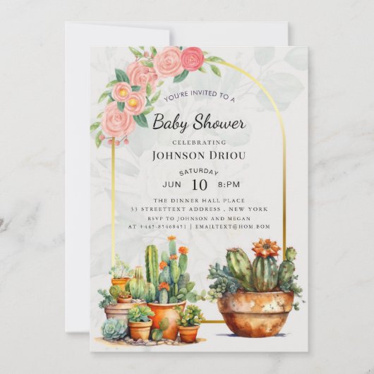 Boho Cactus Baby Shower 招待状 (正面)