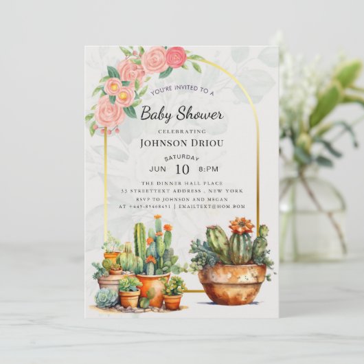 Boho Cactus Baby Shower 招待状 (スタンド正面)