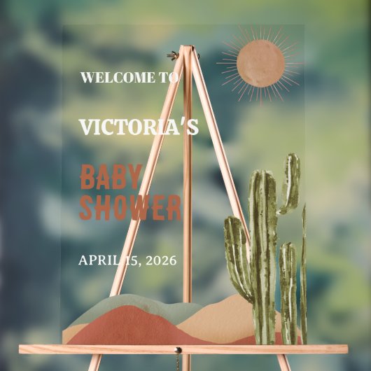 Boho Cactus Desert Baby Shower Western Arizona アクリルサイン (ニュートラル)