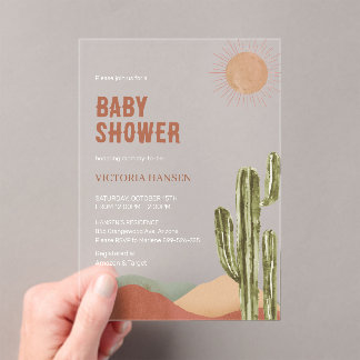 Boho Cactus Desert Baby Shower Western Arizona アクリル招待状