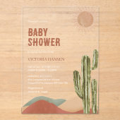 Boho Cactus Desert Baby Shower Western Arizona アクリル招待状 (正面)