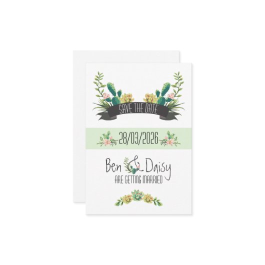 Boho Cactus Flat Save The Date Card セーブザデート (正面/裏面インサイチュ)