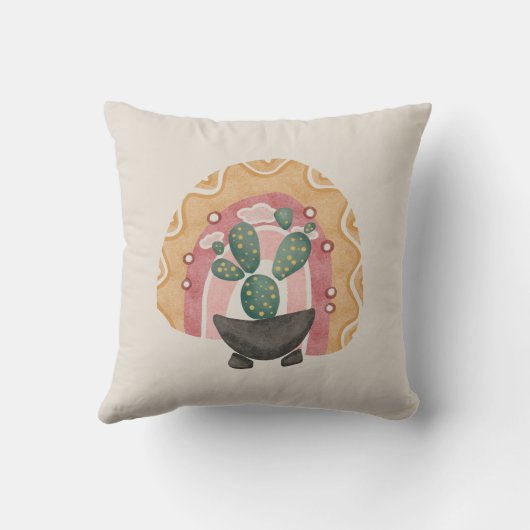Boho Cactus Rainbow: Desert 鮮やか Vibes クッション (裏面)