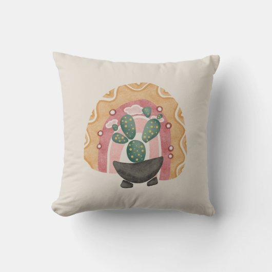 Boho Cactus Rainbow: Desert 鮮やか Vibes クッション (正面)