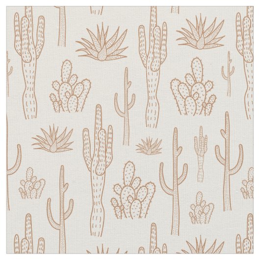 Boho Cactus Western Southern Desert Warm Neutral ファブリック (クローズアップ)