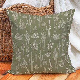 Boho Cactus Western Southern Neutral Moss Green クッション