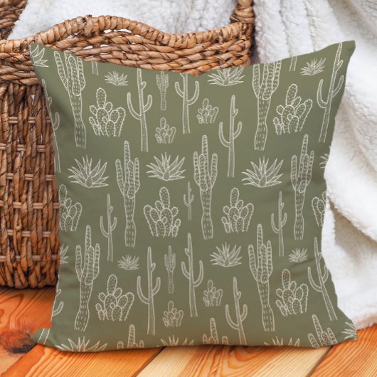 Boho Cactus Western Southern Neutral Moss Green クッション