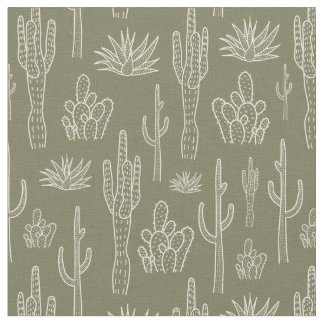 Boho Cactus Western Southern Neutral Moss Green ファブリック
