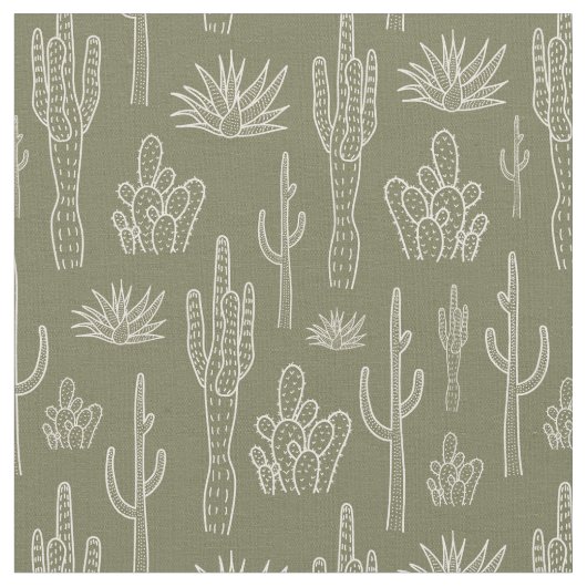 Boho Cactus Western Southern Neutral Moss Green ファブリック (クローズアップ)