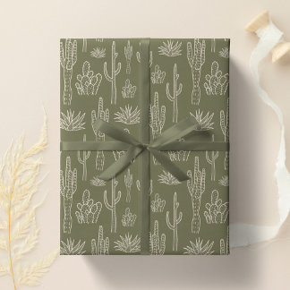 Boho Cactus Western Southern Neutral Moss Green ラッピングペーパー