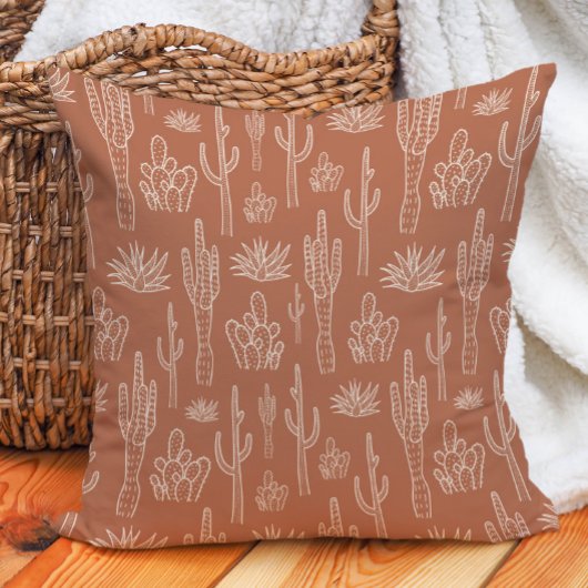 Boho Cactus Western Southern Warm Neutral Clay クッション