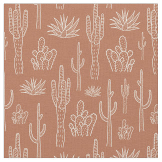 Boho Cactus Western Southern Warm Neutral Clay ファブリック