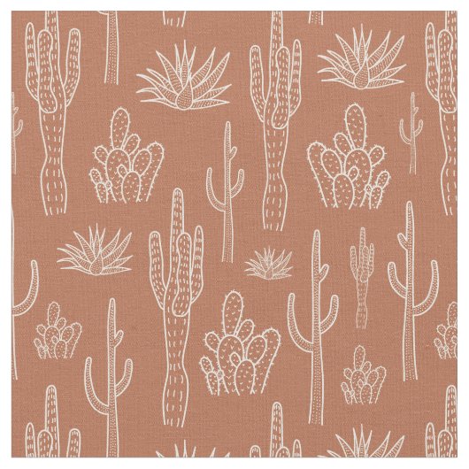 Boho Cactus Western Southern Warm Neutral Clay ファブリック (クローズアップ)