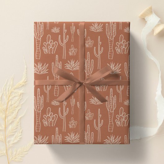 Boho Cactus Western Southern Warm Neutral Clay ラッピングペーパー