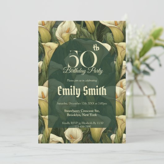 Boho Call Lilies Charm Milestone Birthday 招待状 (スタンド正面)