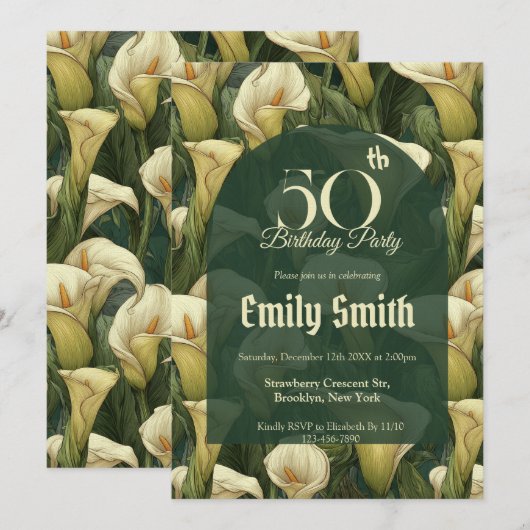 Boho Call Lilies Charm Milestone Birthday 招待状 (正面/裏面)