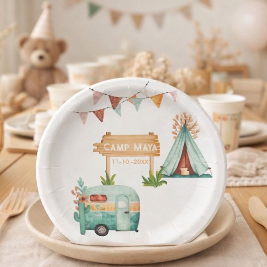 Boho camping birthday party Paper Plate ペーパープレート