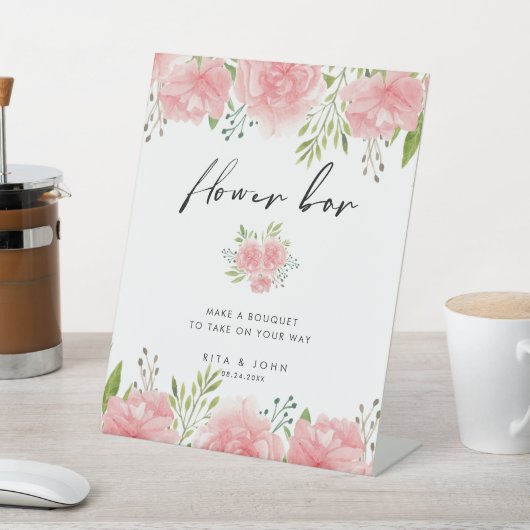 Boho Carnationスクリプトフラワーバー結婚のサイン 台座サイン (インサイチュ)