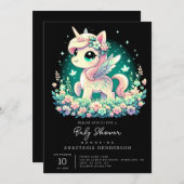 Boho Cartoon Unicorn赤ちゃんシャワー 招待状 (正面/裏面)